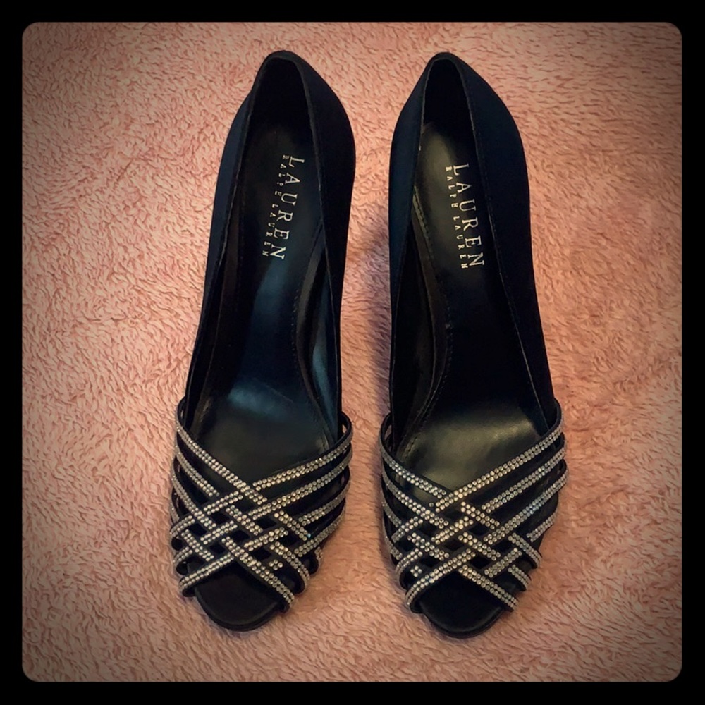 Satin and rhinestone heel